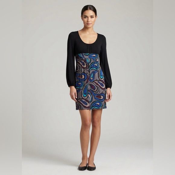 Trina Turk Dresses & Skirts - Trina Turk Sz 6 Silk Abstract Paisley Print Long Sleeve Empire Waist Mini Dress